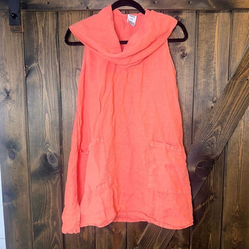 Match Point USA Orange Sleeveless Cowl Neck 100% Linen Tunic